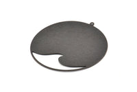 Black Round Charms, 2 Textured Oxidized Black Brass Round Charms With 1 Loop, Pendants, Earrings, Findings (51x54x0.60mm) D1004 S787
