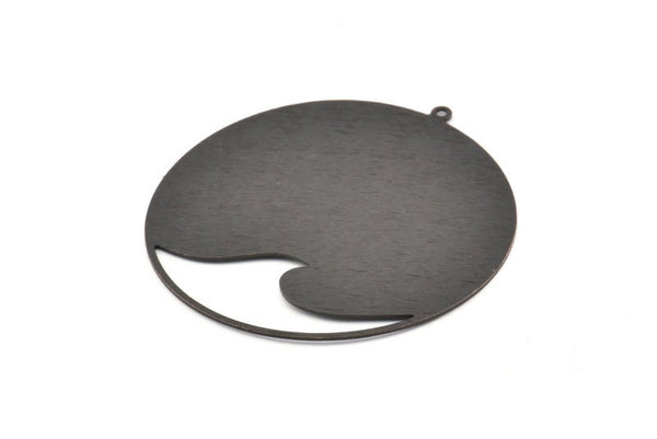 Black Round Charms, 2 Textured Oxidized Black Brass Round Charms With 1 Loop, Pendants, Earrings, Findings (51x54x0.60mm) D1004 S787