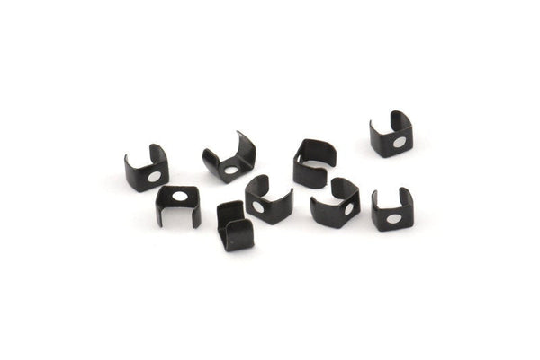 Black Crimp End, 50 Oxidized Black Brass Geometric Cap Connectors With 1 Hole, Findings (6x4mm) D1036 S1142