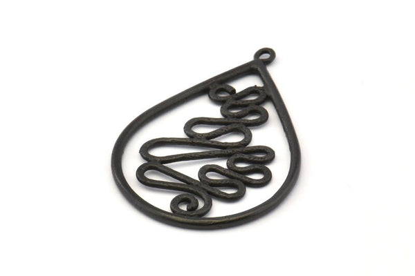 Black Drop Earring, 2 Oxidized Black Brass Drop Earring Charms With 1 Loop, Pendants, Findings (42x30mm) V131 S1040