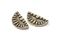 Silver Ethnic Pendant, 2 Antique Silver Plated Brass Semi Circle Pendants With 2 Loops (29x15mm) E668 H0989