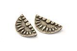 Silver Ethnic Pendant, 2 Antique Silver Plated Brass Semi Circle Pendants With 2 Loops (29x15mm) E668 H0989