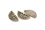 Silver Ethnic Pendant, 2 Antique Silver Plated Brass Semi Circle Pendants With 2 Loops (29x15mm) E668 H0989