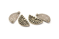 Silver Ethnic Pendant, 2 Antique Silver Plated Brass Semi Circle Pendants With 2 Loops (29x15mm) E668 H0989