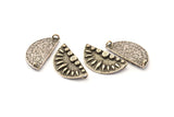 Silver Ethnic Pendant, 2 Antique Silver Plated Brass Semi Circle Pendants With 2 Loops (29x15mm) E668 H0989