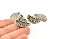 Silver Ethnic Pendant, 2 Antique Silver Plated Brass Semi Circle Pendants With 2 Loops (29x15mm) E668 H0989