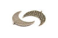 Silver Moon Pendant, 2 Antique Silver Plated Brass Fish Scale Textured Moon Pendants With 1 Loop, Charms (38x16mm) V099 H0997