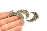 Silver Moon Pendant, 2 Antique Silver Plated Brass Fish Scale Textured Moon Pendants With 1 Loop, Charms (38x16mm) V099 H0997