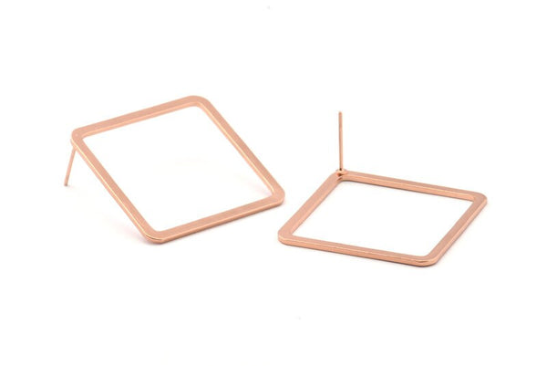 Rose Gold Square Earring, 2 Rose Gold Plated Brass Square Stud Earrings (30x2x1mm) BS 2307 A1171 Q0994