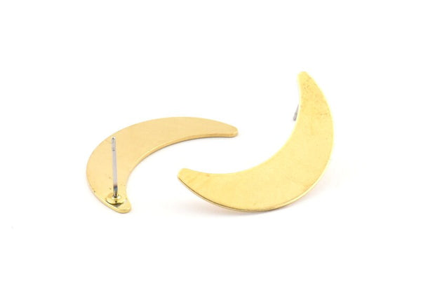 Brass Moon Earring, 8 Raw Brass Crescent Moon Stud Earrings (28x8x0.65mm) D949 A1220
