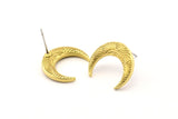Brass Moon Earring, 2 Raw Brass Textured Horn Stud Earrings (19x6x4mm) N0271 A1189