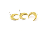 Brass Moon Earring, 2 Raw Brass Textured Horn Stud Earrings (19x6x4mm) N0271 A1189