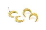 Brass Moon Earring, 2 Raw Brass Textured Horn Stud Earrings (19x6x4mm) N0271 A1189