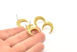 Brass Moon Earring, 2 Raw Brass Textured Horn Stud Earrings (19x6x4mm) N0271 A1189
