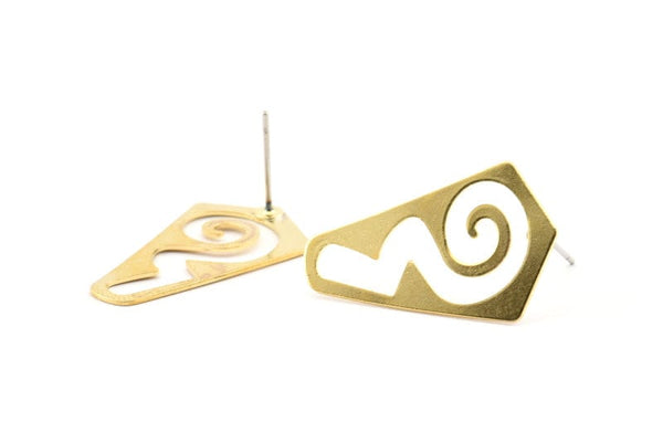 Brass Irregular Earring, 8 Raw Brass Irregular Stud Earrings (26x17x0.60mm) D1072 A1235