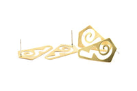 Brass Irregular Earring, 8 Raw Brass Irregular Stud Earrings (26x17x0.60mm) D1072 A1235