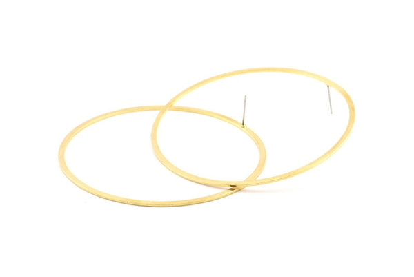 Brass Circle Earring, 4 Raw Brass Circle Stud Earrings (70x2x1mm) D1294 A1253