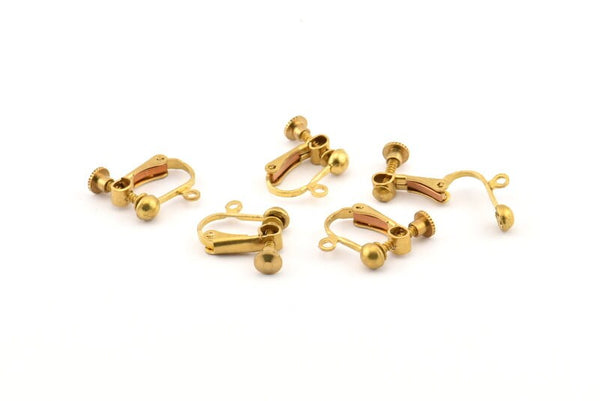 Screw Back Earring, 20 Raw Brass Screw Back Earring Findings (15x9mm) Brsl 15  Y032