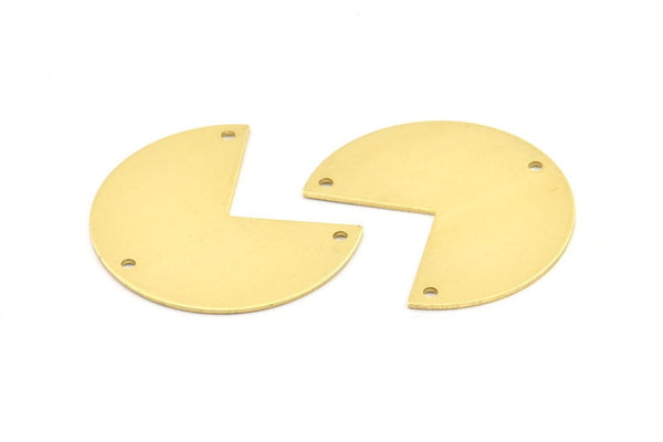 Brass Pizza Slice, 6 Raw Brass Three Quarters Stamping Blank Charms With 3 Holes, Pendants, Findings (30x35x0.80mm) A0390