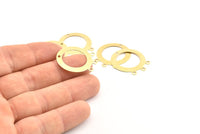 Pirinç Yuvarlak Charm, 1 Delik ve 3 Döngülü 24 Ham Pirinç Yuvarlak Charm, Küpeler, Kolyeler, Bulgular (23x26x0,40 mm) A1261