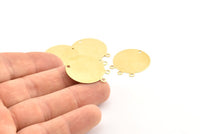 Brass Round Charm, 24 Raw Brass Round Charms With 1 Hole And 3 Loops, Earrings, Pendants, Findings (23x26x0.40mm) A1260