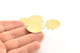 Brass Round Charm, 24 Raw Brass Round Charms With 1 Hole And 3 Loops, Earrings, Pendants, Findings (23x26x0.40mm) A1260
