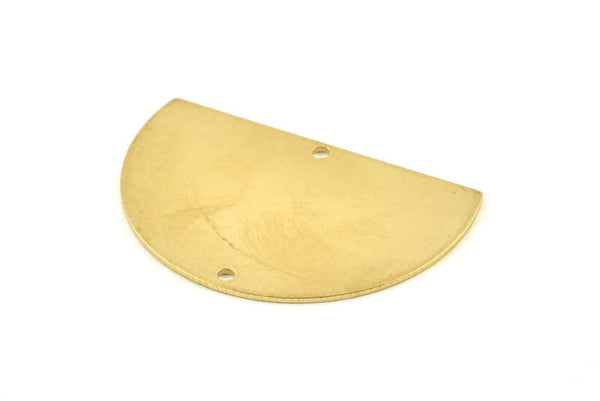 Semi Circle Charm, 4 Raw Brass Half Moon Blanks With 2 Holes, Findings, Pendants (38x25x0.80mm) D1000