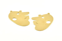 Brass Face Charm, 6 Raw Brass Face Charms With 1 Loop, Charms, Pendants (35x26x1mm) D1199