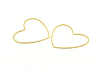 Brass Heart Charm, 12 Raw Brass Heart Connectors, Earrings, Findings (42x50x1mm) D1281