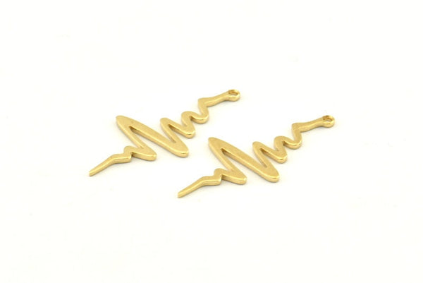 Brass Heart Rhythm Charm, 24 Raw Brass Heart Rhythm Shaped Charms With 1 Loop, Findings, Earrings (30x14x1mm) D1168