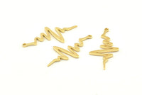 Brass Heart Rhythm Charm, 24 Raw Brass Heart Rhythm Shaped Charms With 1 Loop, Findings, Earrings (30x14x1mm) D1168