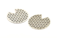 Silver Round Charm, 2 Hammered Antique Silver Plated Brass Pizza Slice Charms With 2 Holes, Pendants, Connectors (45x1mm) D1030