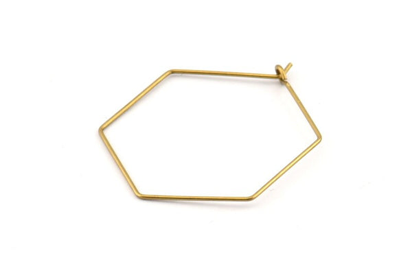 Brass Hexagon Earring, 50 Raw Brass Wire Hexagon Earring Charms, Pendants, Findings (30x0.7mm) D1278
