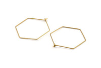 Brass Hexagon Earring, 50 Raw Brass Wire Hexagon Earring Charms, Pendants, Findings (30x0.7mm) D1278