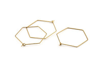 Brass Hexagon Earring, 50 Raw Brass Wire Hexagon Earring Charms, Pendants, Findings (30x0.7mm) D1278