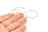 Brass Hexagon Earring, 50 Raw Brass Wire Hexagon Earring Charms, Pendants, Findings (30x0.7mm) D1278