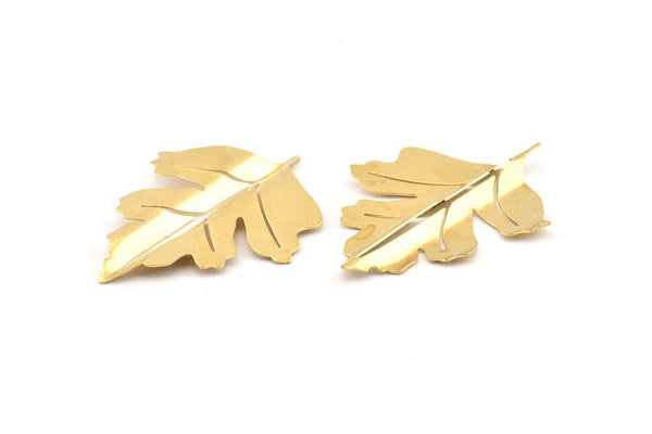 Brass Leaf Charm, 6 Raw Brass Maple Leaf Charms, Pendants, Findings (50x39x0.60mm) D1037