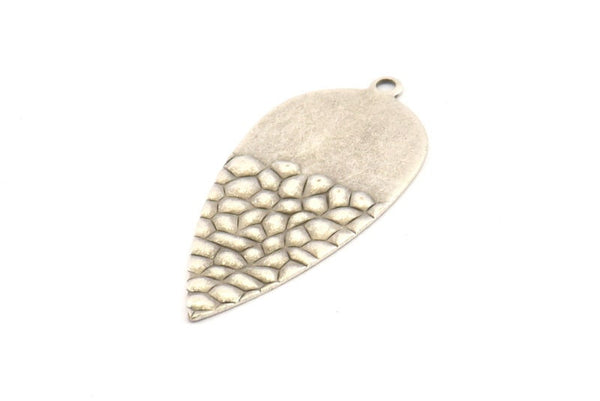 Silver Drop Charm, 6 Antique Silver Plated Brass Carrot Pendants With 1 Loop, Earrings, Findings (43x19x0.70mm) D1099 H1112