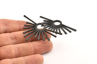 Black Sun Pendant, 2 Oxidized Black Brass Hammered Sunny Pendants (51x31x1.8mm) BS 1940 S1054
