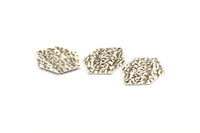 Silver Hexagon Charm, 8 Hammered Antique Silver Plated Brass Hexagon Charms With 1 Hole, Findings (29x21x1mm) D1019 H1131
