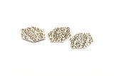 Silver Hexagon Charm, 8 Hammered Antique Silver Plated Brass Hexagon Charms With 1 Hole, Findings (29x21x1mm) D1019 H1131