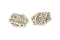 Silver Hexagon Charm, 8 Hammered Antique Silver Plated Brass Hexagon Charms With 1 Hole, Findings (29x21x1mm) D1019 H1131