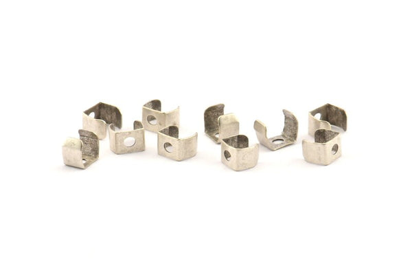 Silver Crimp End, 50 Antique Silver Plated Brass Geometric Cap Connectors With 1 Hole, Findings (6x4mm) D1036
