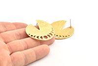 Brass Moon Earring, 2 Raw Brass Moon Phases Stud Earrings (35x1mm) N1029