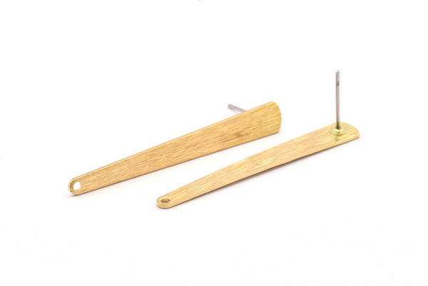 Brass Stick Earring, 8 Raw Brass Textured Stick Stud Earrings With 1 Hole (43x6x0.80mm) D0795 A1275