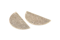 Silver Half Moon, 4 Antique Silver Plated Brass Textured Semi Circle Blanks With 2 Holes, Charms, Pendants (36x18x0.60mm) D0665 H1014
