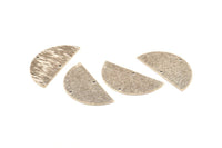 Silver Half Moon, 4 Antique Silver Plated Brass Textured Semi Circle Blanks With 2 Holes, Charms, Pendants (36x18x0.60mm) D0665 H1014