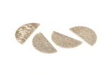 Silver Half Moon, 4 Antique Silver Plated Brass Textured Semi Circle Blanks With 2 Holes, Charms, Pendants (36x18x0.60mm) D0665 H1014