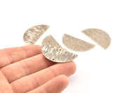 Silver Half Moon, 4 Antique Silver Plated Brass Textured Semi Circle Blanks With 2 Holes, Charms, Pendants (36x18x0.60mm) D0665 H1014