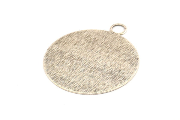 Silver Round Tag, 4 Antique Silver Plated Brass Textured Round Stamping Blanks With 1 Loop, Pendants, Findings (35x30x0,50mm) D0734